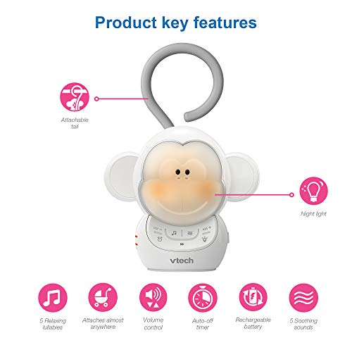 VTech Communications BC8211 Myla The Monkey Baby Sleep Soother with a White Noise Sound Machine Featuring 5 Soft Ambient Sounds 5 Calming Melodies SoftGlow Night Light 1 Count Pack of 1 - Image 3