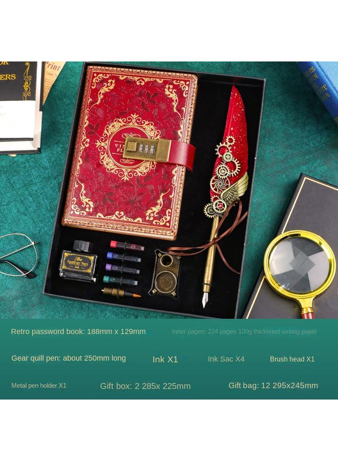 Bluejw Retro European-style Password Notebook Gift Box Hand Account Suit With Lock Hand Account Book For Boys And Girls Cute Cartoon Girls - Image 1