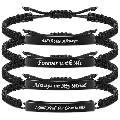 Ecation 4 Pack Cremation Jewelry Urn Bracelet for Ashes Adjustable Personalized Memorial Keepsakes Handmade Braided Ashes Bracelet Bangle Rope for Women Men Loved Ones and Pets BlackClassic - Image 1