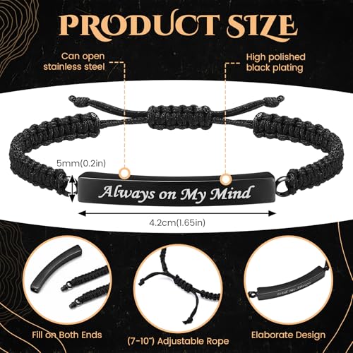 Ecation 4 Pack Cremation Jewelry Urn Bracelet for Ashes Adjustable Personalized Memorial Keepsakes Handmade Braided Ashes Bracelet Bangle Rope for Women Men Loved Ones and Pets BlackClassic - Image 3