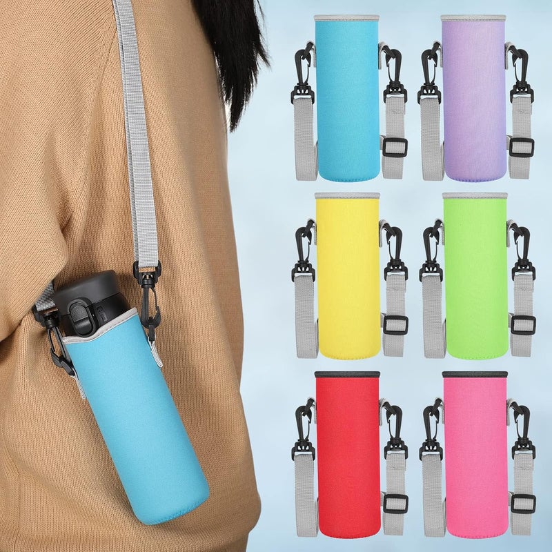 Rtteri Rtteri 6 Pcs Neoprene Water Bottle Carrier Bag with Adjustable Shoulder Strap 32oz Insulator Water Bottle Cover Holder Cooler Sleeve for Stainless Steelglassplastic Stylish - Image 5