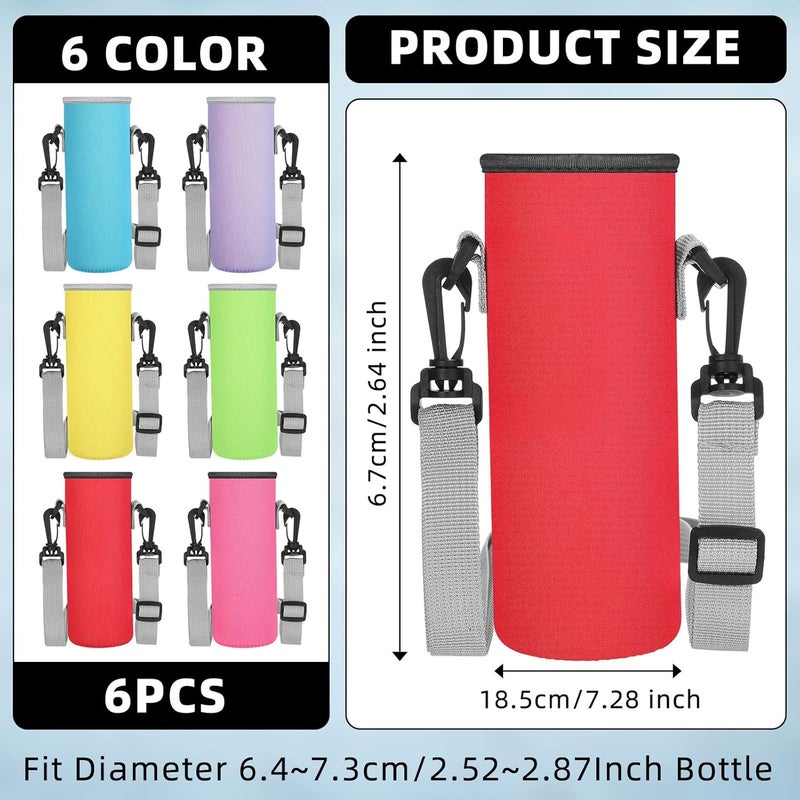 Rtteri Rtteri 6 Pcs Neoprene Water Bottle Carrier Bag with Adjustable Shoulder Strap 32oz Insulator Water Bottle Cover Holder Cooler Sleeve for Stainless Steelglassplastic Stylish - Image 3