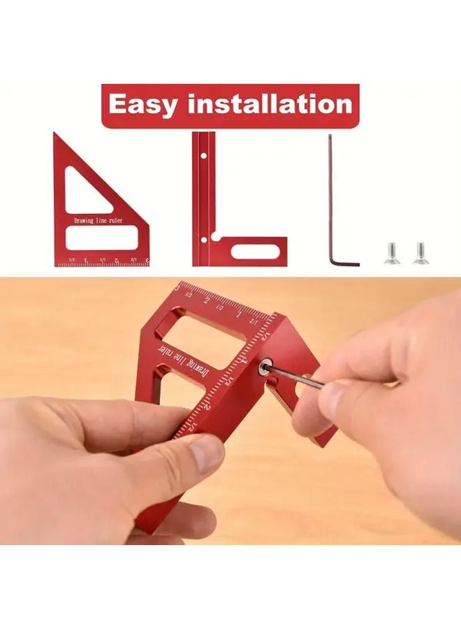 Red 3D Multi Angle Measuring Ruler Ergonomic Woodworking Tool Metal 45 90 Degree - Image 5