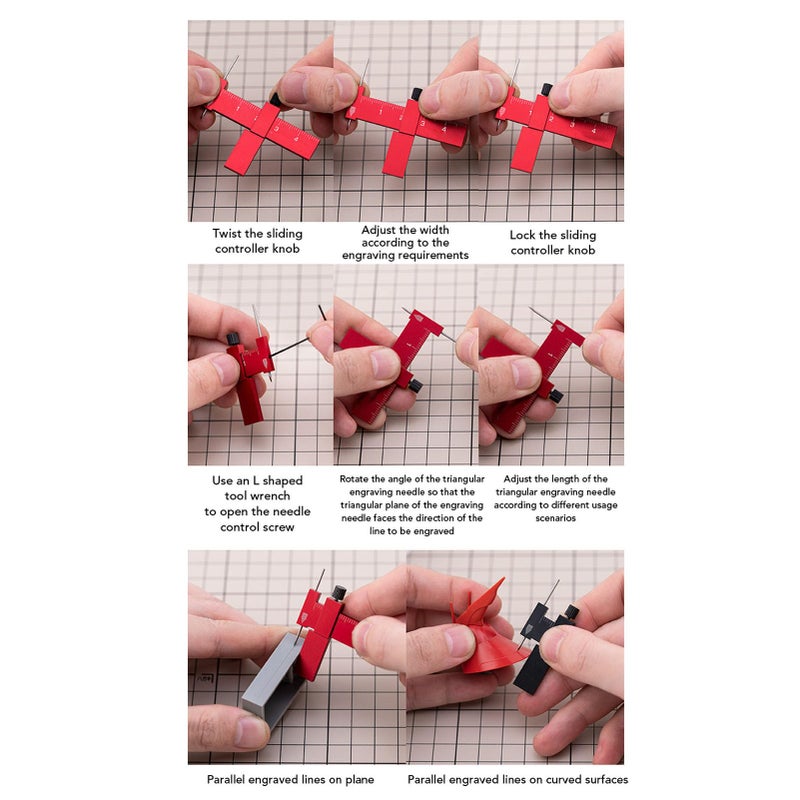 Adjustable Isometric Scribing Ruler with Tool Steel Needle Precision Marking Tool for Model Carving Red - Image 4