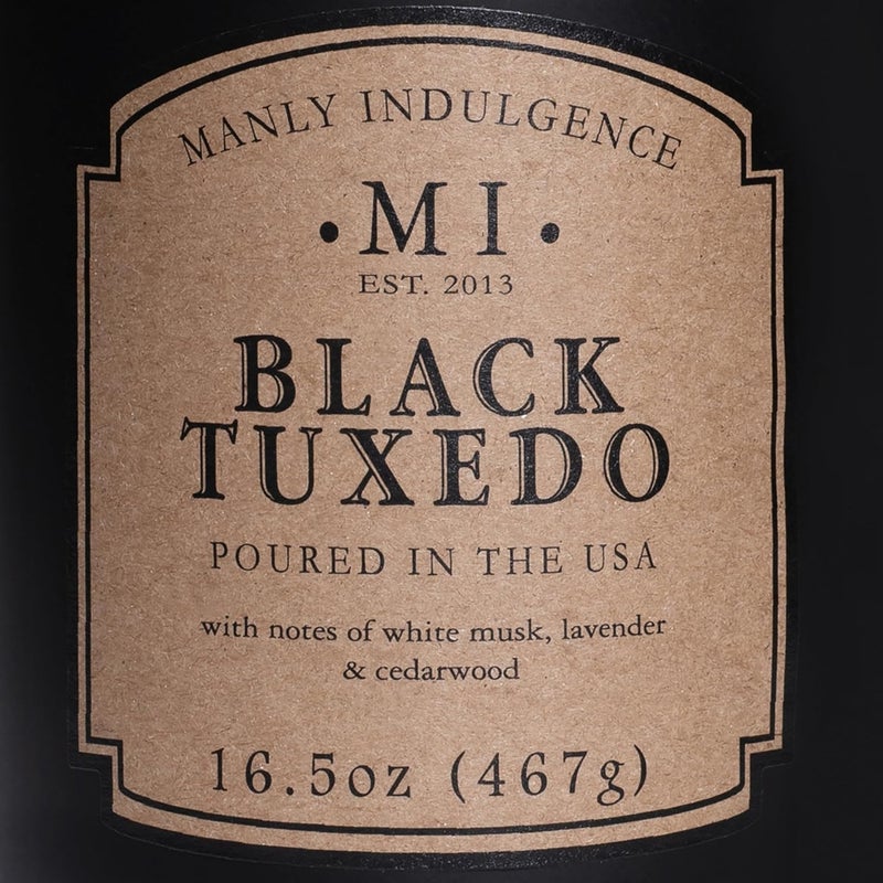 Manly Indulgence Black Tuxedo Jar Candle 16.5 oz - White Musk, Lavender, Cedarwood, Jasmine & Earthy Orris - Up to 60 Hour Burn - Soy Blend Wax, USA Poured - Image 5