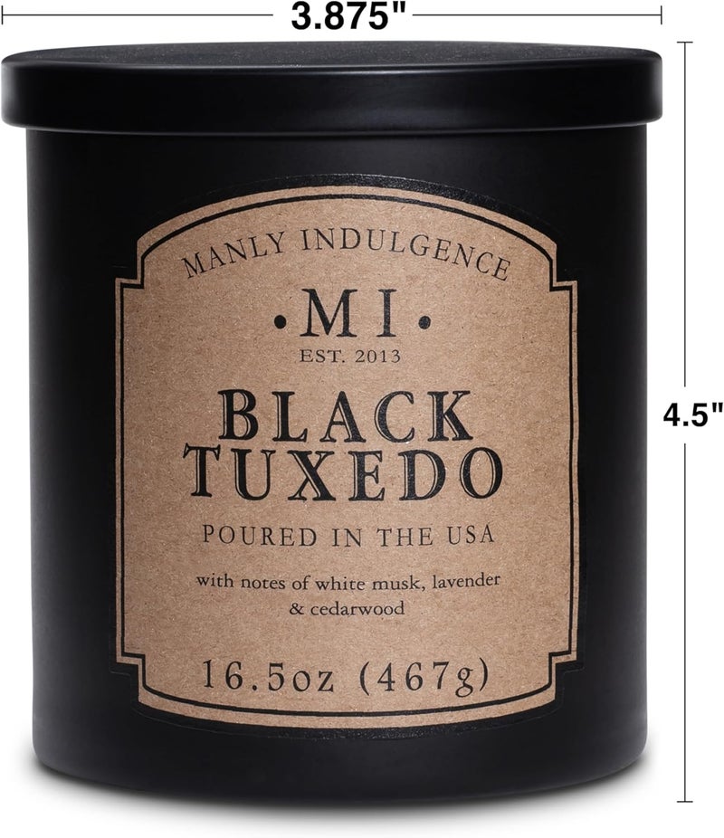 Manly Indulgence Black Tuxedo Jar Candle 16.5 oz - White Musk, Lavender, Cedarwood, Jasmine & Earthy Orris - Up to 60 Hour Burn - Soy Blend Wax, USA Poured - Image 4