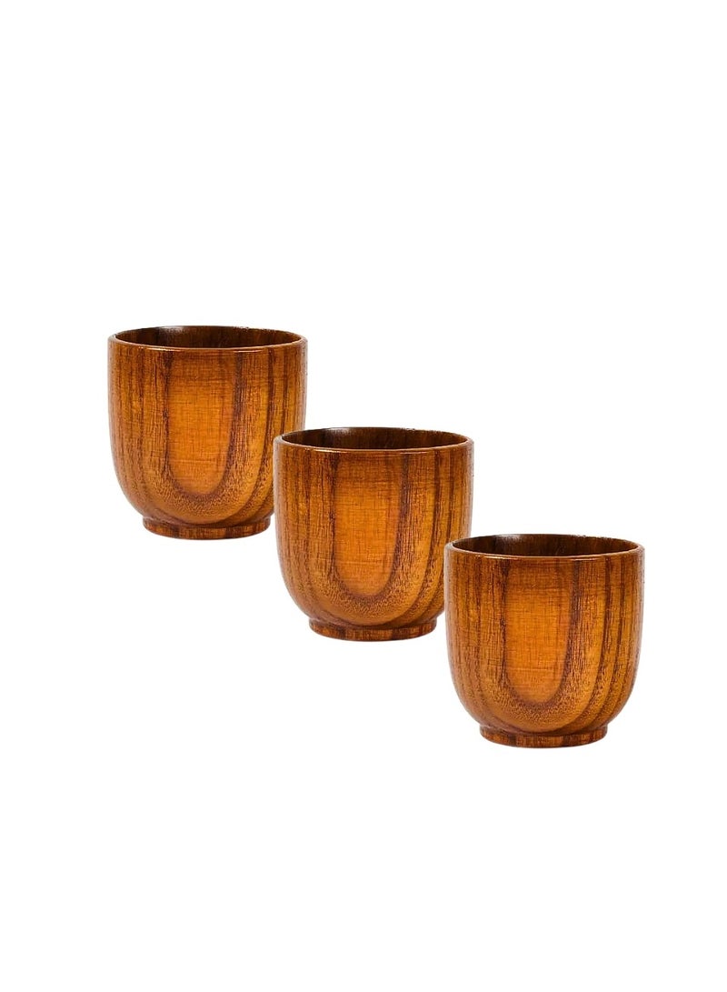 Liying 3Pcs Wooden Tea u0026 Coffee Cup 100ml, Japanese Tea Cup Solid Wood Drinking Cup Teacup Glass for Milk, Hot Drinks  - Image 1