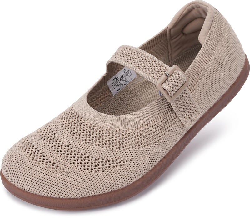 WHITIN Women's Barefoot Mary Jane Ballet Flats Shoes Wide Toe Box Size 9 Zero Drop Minimalist Dress Knit Ballerina Lightweight Walking Wedding Beige 40 - Image 1