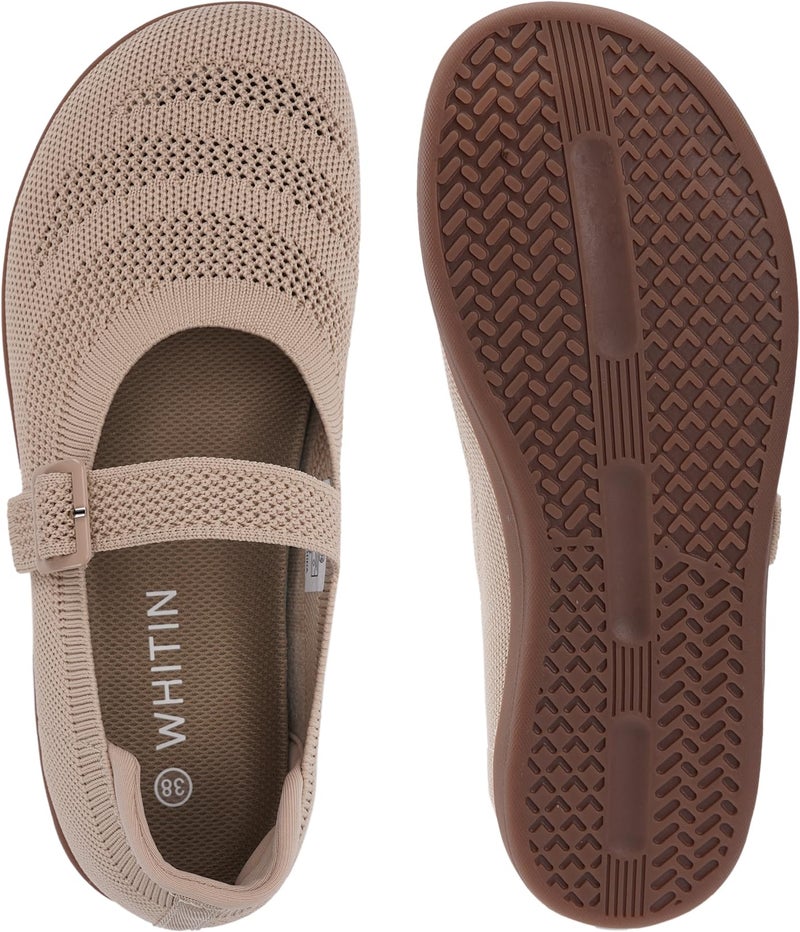 WHITIN Women's Barefoot Mary Jane Ballet Flats Shoes Wide Toe Box Size 9 Zero Drop Minimalist Dress Knit Ballerina Lightweight Walking Wedding Beige 40 - Image 3