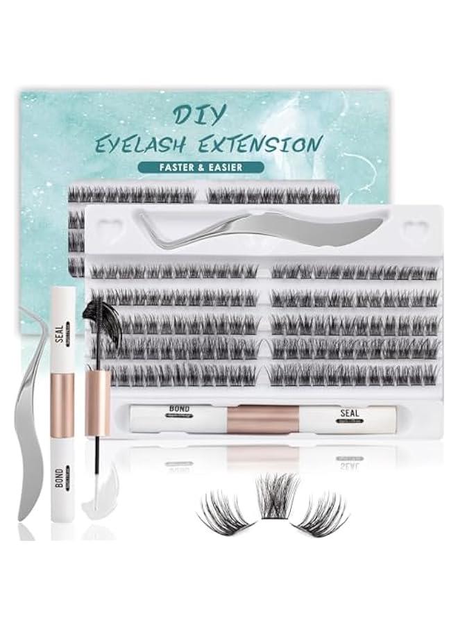 HOOKOR Lash Extension Kit 120 Lash Clusters with Lash Bond and Seal and Lash Applicator C D Curl Cluster Eyelash Extensions Waterproof Long Lasting Individual Lashes, 10-16mm - Image 1