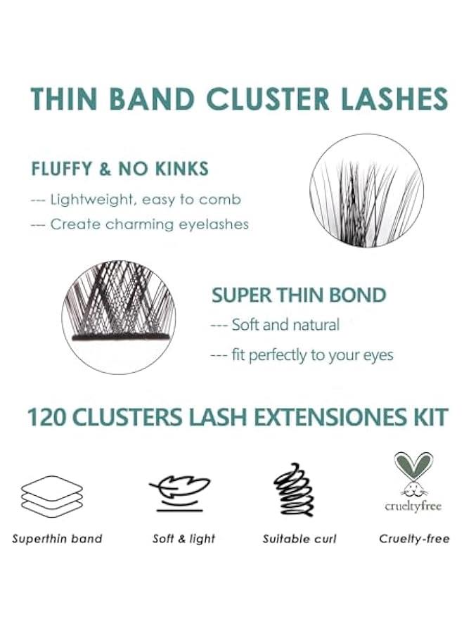 HOOKOR Lash Extension Kit 120 Lash Clusters with Lash Bond and Seal and Lash Applicator C D Curl Cluster Eyelash Extensions Waterproof Long Lasting Individual Lashes, 10-16mm - Image 4