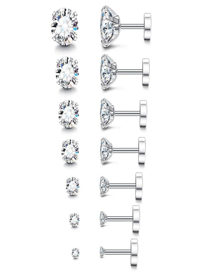 Fansilver 20G Hypoallergenic Flat Back Earrings for Women Men Silver 14K Gold Stainless Steel Stud Earrings Brithstone Cubic Zirconia Studs Surgical Steel Cartilage Earrings for Sensitive Ears - Image 1