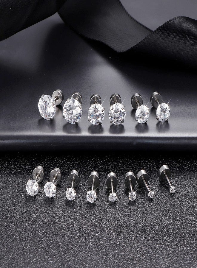 Fansilver 20G Hypoallergenic Flat Back Earrings for Women Men Silver 14K Gold Stainless Steel Stud Earrings Brithstone Cubic Zirconia Studs Surgical Steel Cartilage Earrings for Sensitive Ears - Image 4