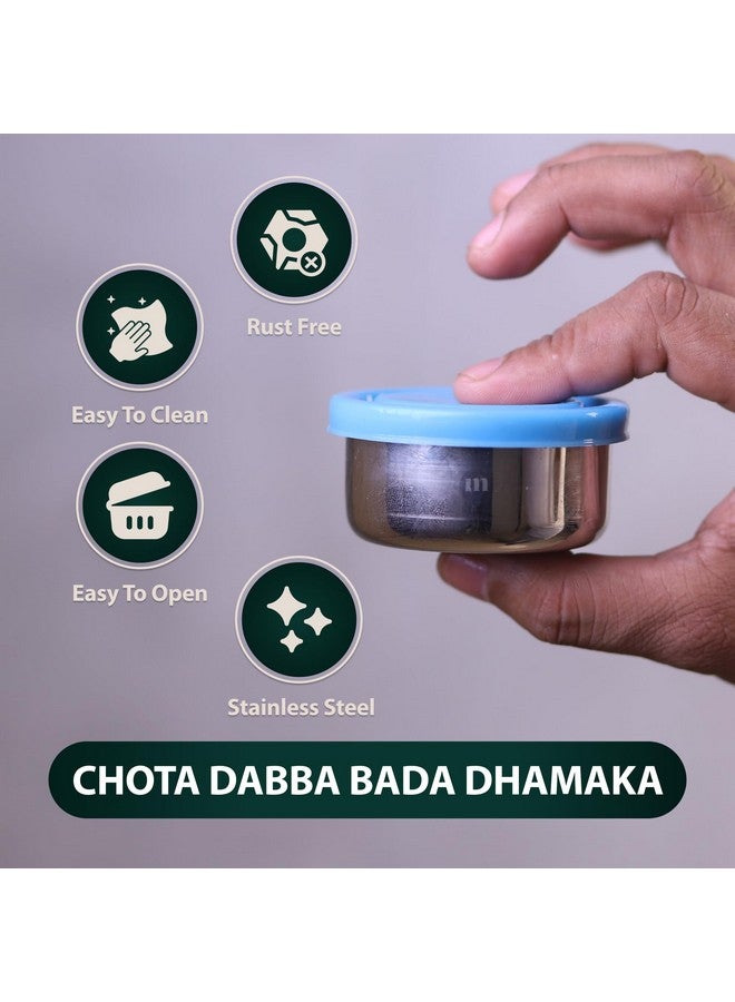 MARU MARU Stainless Steel Chutney Dabba Set 2 with Durable Food-Grade Silicone Lids, Perfect Small Tiffin Boxes for Chutney, Salad, Dips & Pickle, 50ml * 1 pcs & 100ml * 1 pcs, Set of 2 (Blue)  - Image 5