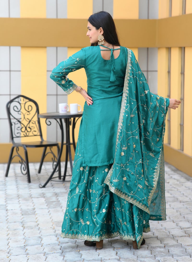 Presenting new peacock designer embroidered Chinnon suit with sequence embroidered work - Image 5
