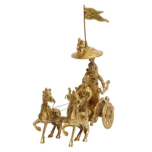 ARTVARKO Mahabharat/Geeta Arjun Chariot (Rath) with Krishna & Hanuman: Sculpted in Solid Brass Metal | Lord Krishna Arjun Rath Idol Showpieces - Image 2