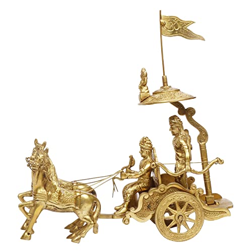 ARTVARKO Mahabharat/Geeta Arjun Chariot (Rath) with Krishna & Hanuman: Sculpted in Solid Brass Metal | Lord Krishna Arjun Rath Idol Showpieces - Image 4