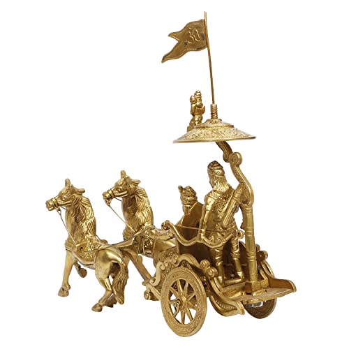 ARTVARKO Mahabharat/Geeta Arjun Chariot (Rath) with Krishna & Hanuman: Sculpted in Solid Brass Metal | Lord Krishna Arjun Rath Idol Showpieces - Image 5