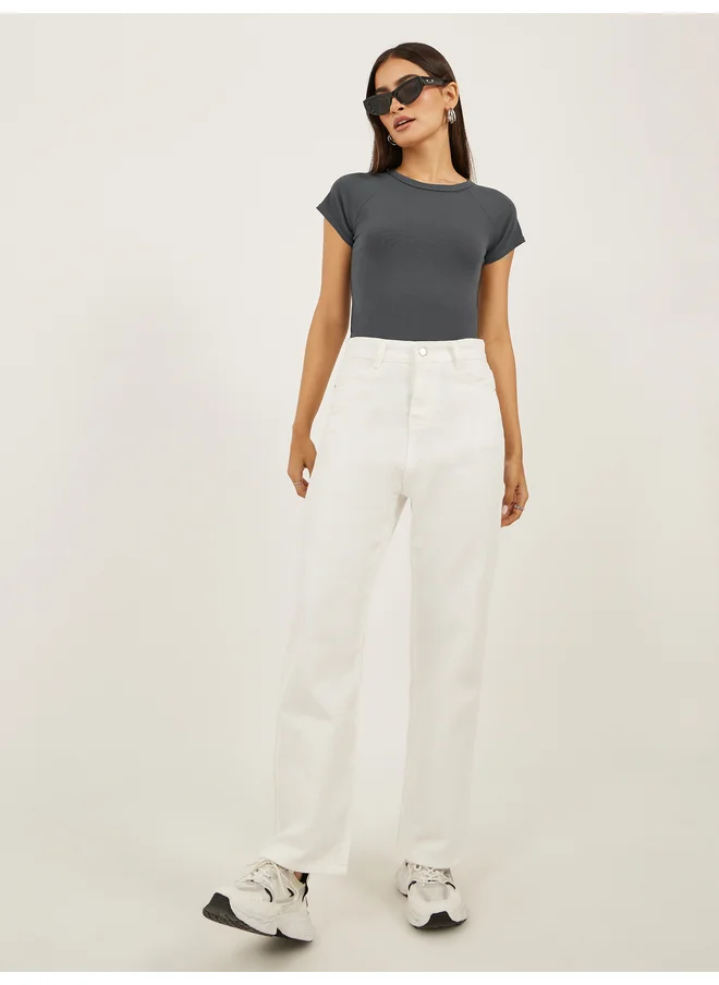 Styli Styli Plain Short Sleeve Fitted T-Shirt