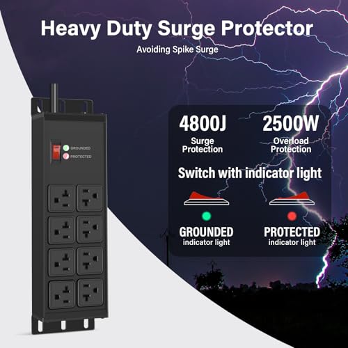 CCCEI Heavy Duty Power Strip Surge Protector 20 AMP Switch, 12 Gauge Extension Cord with Multiple Outlets, Industrial, Shop, Garage High Amp Wall Mount Electric Extender. 25FT, Black. - Image 2
