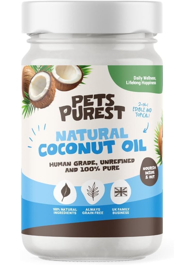 Pets Purest Coconut Oil for Dogs 340g - 100% Natural Cold Pressed Coconut Oil for Healthy Skin & Coat, Digestive & Immune Support - Image 1