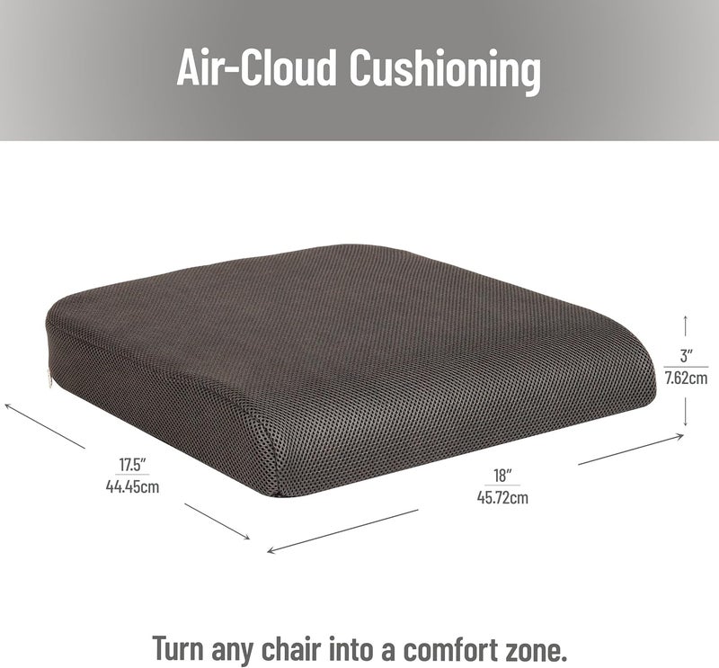 مايند ريدر وسادة المقعد Air-Cloud Mind Reader، دعم مريح للوضعية، تخفيف الضغط وتقليل الألم، محمولة مع غطاء قابل للغسل، رغوة الذاكرة، 18 بوصة طول × 17.5 بوصة عرض × 3 بوصة ارتفاع، رمادي - Image 3