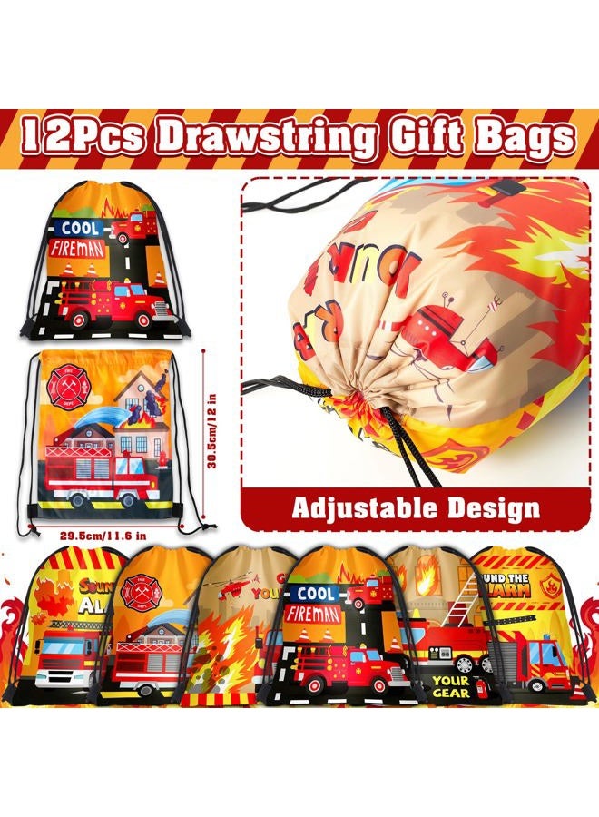 SNLN Fire Truck Party Favors Birthday Supplies, Firefighter Drawstring Bag Keychain Silicone Bracelet Tattoo Sticker, Firetruck Birthday Party Goodie Bag Stuffers Fillers Classroom Rewards for Kid - Image 2