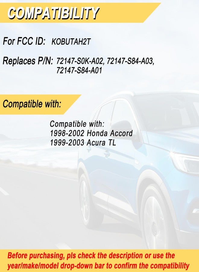 Vurkcy Key Fob Replacement for 1998 1999 2000 2001 2002 Honda Accord/1999-2003 TL Car Key Replacement for KOBUTAH2T 72147-S84-A03 72147-S0K-A02,2Pcs - Image 2