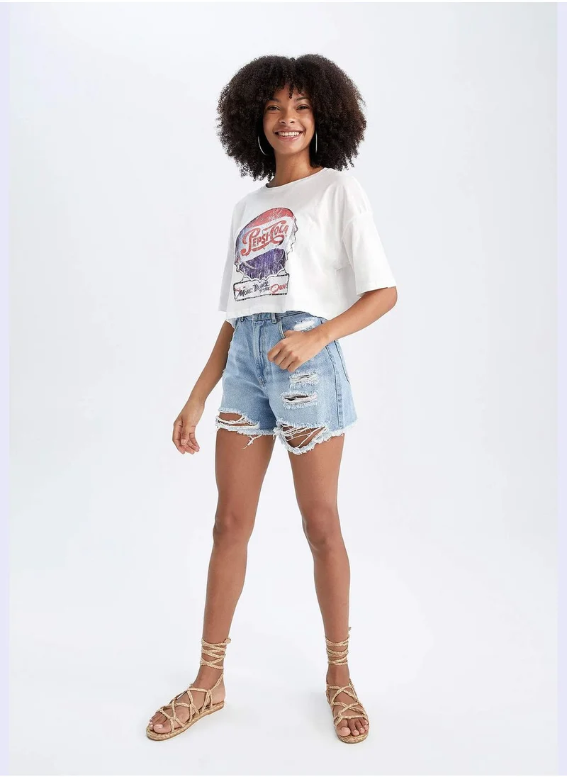 DeFacto Mom Fit Distressed Mini Denim Shorts