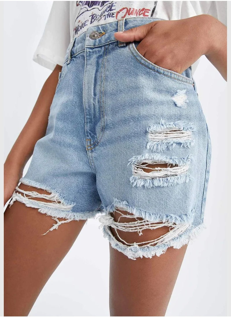 DeFacto Mom Fit Distressed Mini Denim Shorts