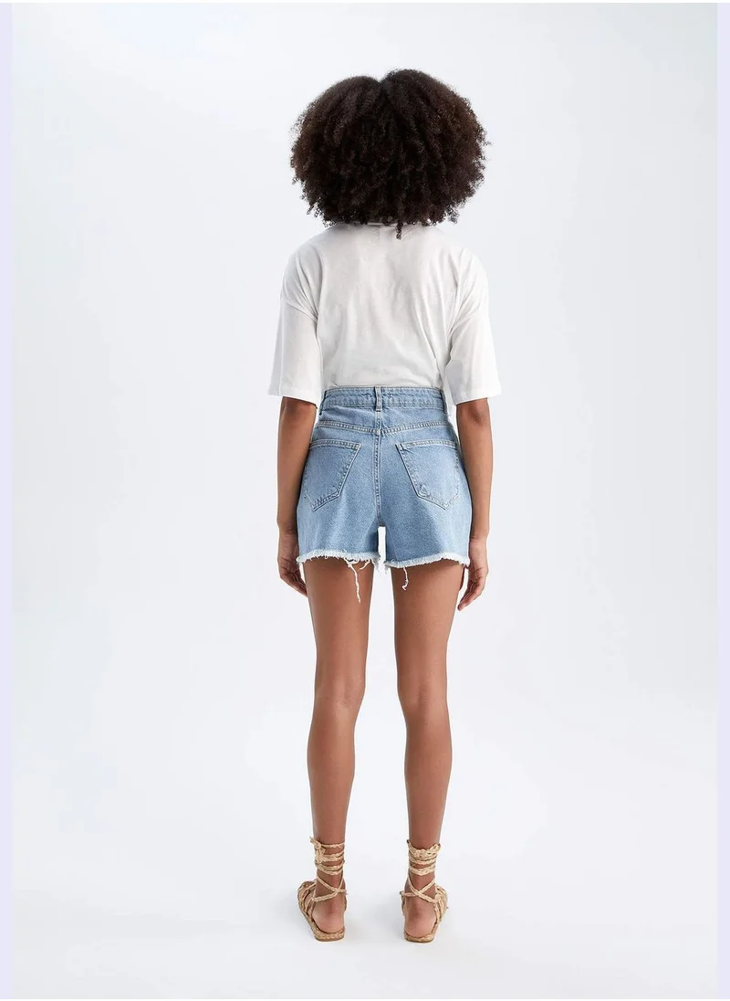 DeFacto Mom Fit Distressed Mini Denim Shorts