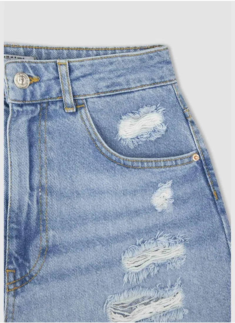 DeFacto Mom Fit Distressed Mini Denim Shorts