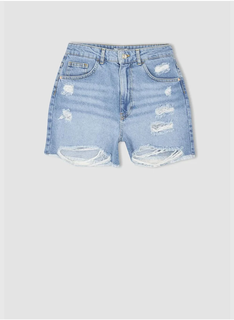 DeFacto Mom Fit Distressed Mini Denim Shorts