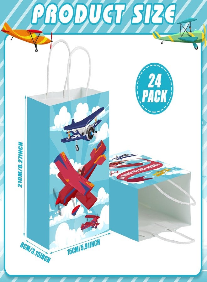 Outus 24 Pcs Airplane Party Favor Bags Paper Airplane Goodie Bags Plain Gift Pouch‌ Blue Aircraft Candy Treat Pouch‌ with Handles for Birthday Party Decorations Supplies - Image 2