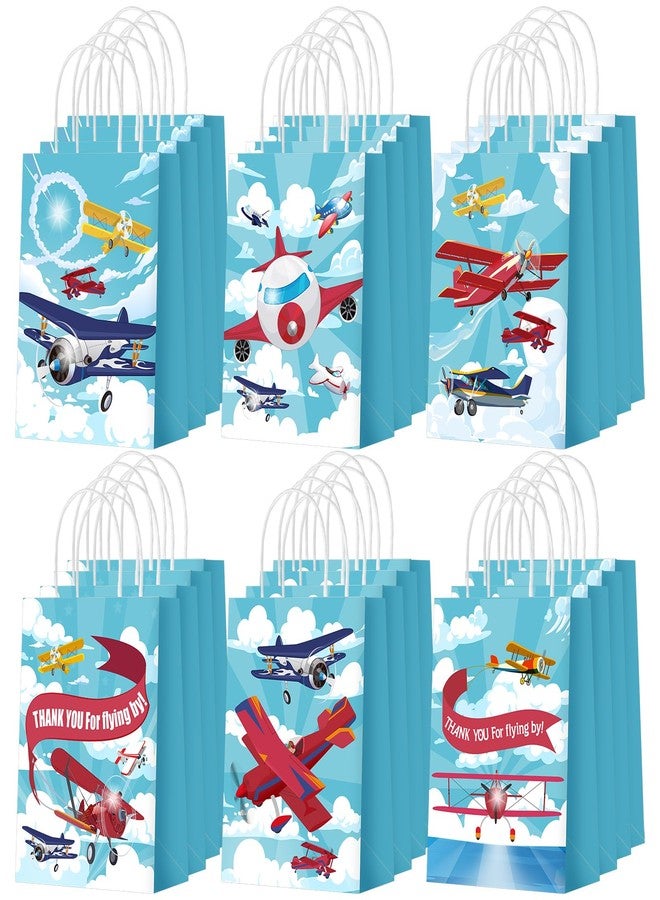 Outus 24 Pcs Airplane Party Favor Bags Paper Airplane Goodie Bags Plain Gift Pouch‌ Blue Aircraft Candy Treat Pouch‌ with Handles for Birthday Party Decorations Supplies - Image 1