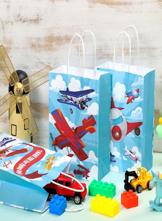 Outus 24 Pcs Airplane Party Favor Bags Paper Airplane Goodie Bags Plain Gift Pouch‌ Blue Aircraft Candy Treat Pouch‌ with Handles for Birthday Party Decorations Supplies - Image 3