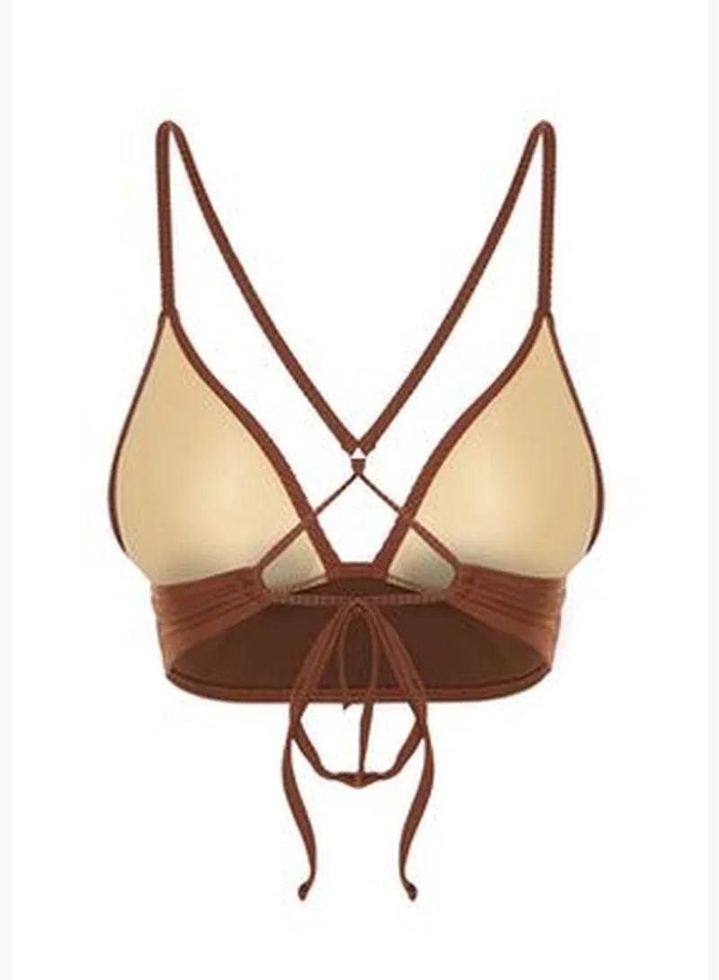 trendyol Brown Triangle Push Up Textured Bikini Top