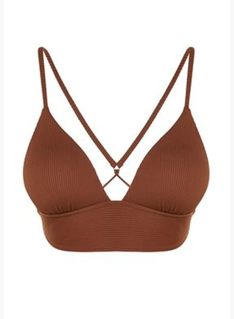 trendyol Brown Triangle Push Up Textured Bikini Top