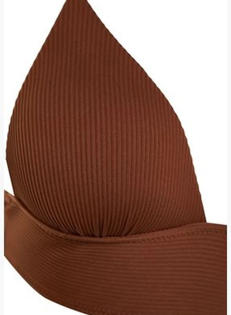 trendyol Brown Triangle Push Up Textured Bikini Top