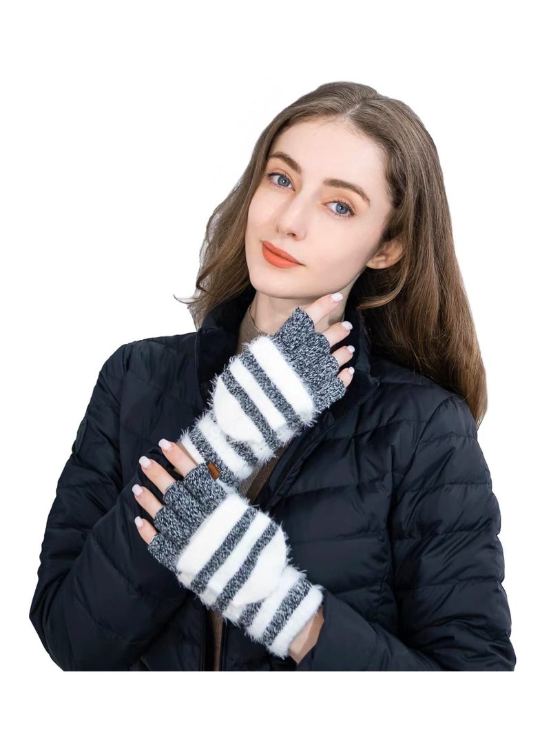 Excefore Winter Knitted Convertible Fingerless Gloves Wool Mittens Warm Mitten Glove for Women - Image 3