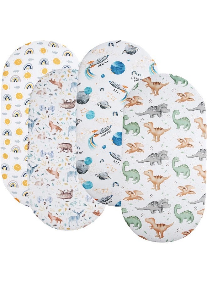 Tontukatu Bassinet Sheets 4 Pack Compatible with Halo Bassinest Swivel, Flex, Glide, Premiere & Luxe Series Sleeper Stretchy Ultra Soft Sun/Forest Deer/Space/Dinosaur - Image 1