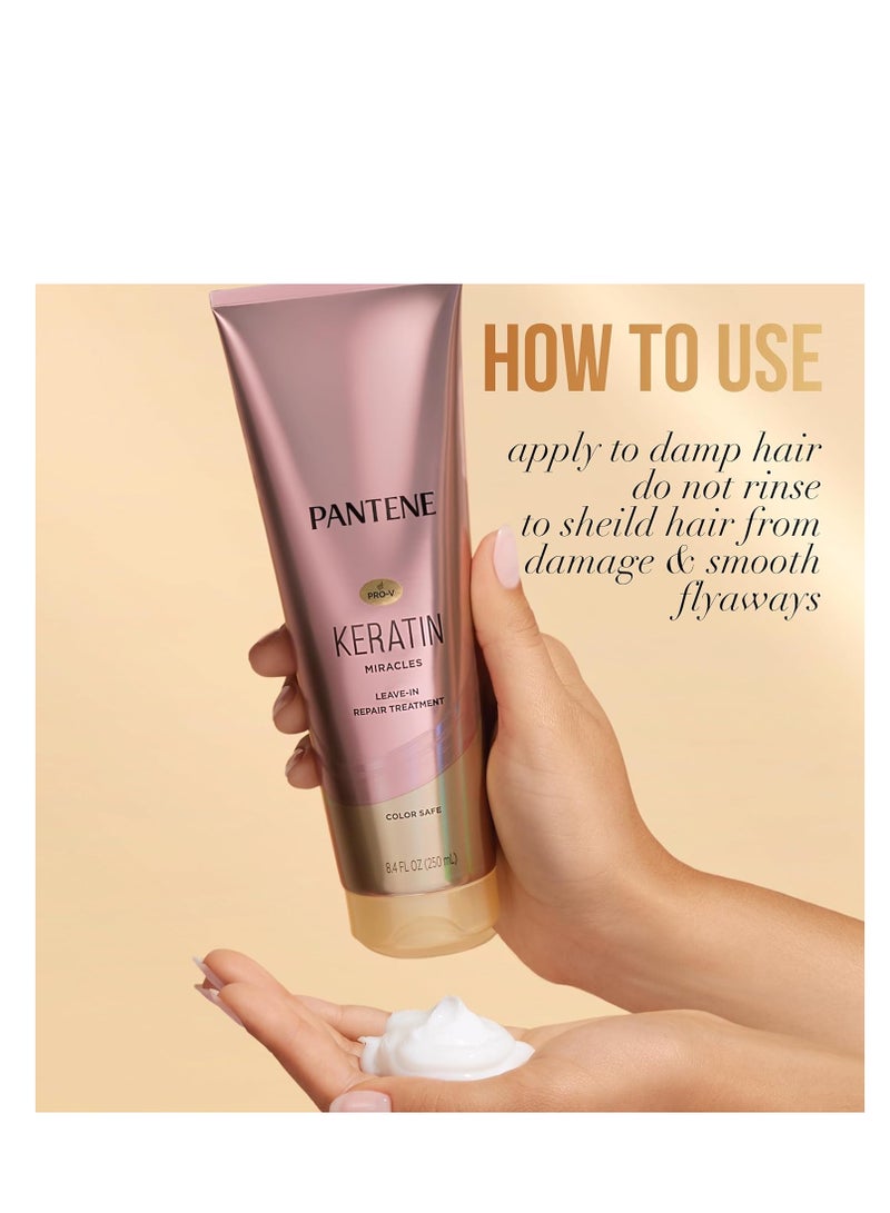 بانتين بلسم بانتين كيراتين يترك على الشعر بزيت الأرغان، علاج بروتين للشعر الجاف والتالف والملون المصبوغ، يصلح الأطراف المتقصفة ويحمي من التلف، خال من الفورمالديهايد، 8.4 أونصة سائلة - Image 2