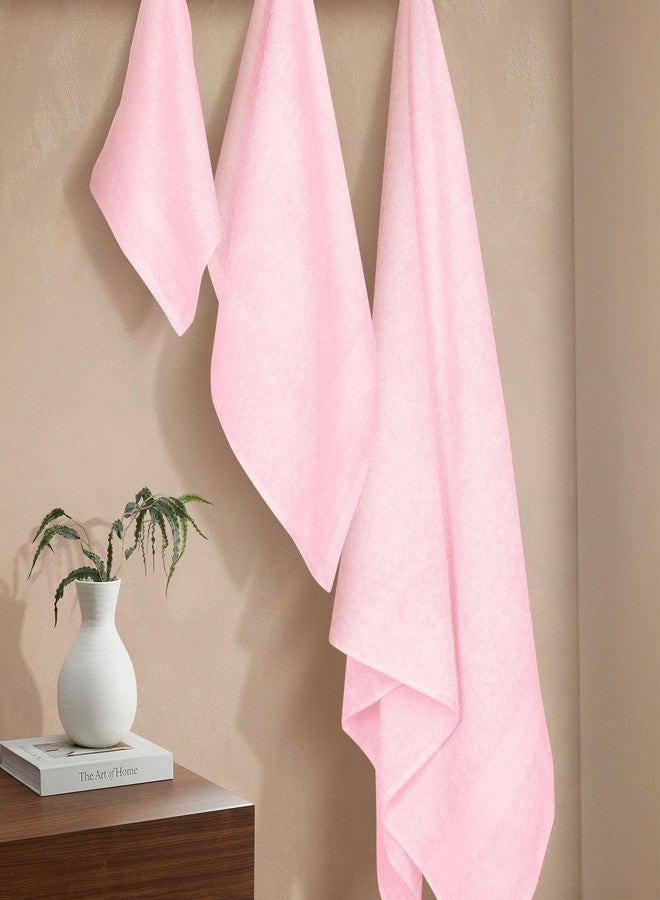 BOUTIQUO Ultra Soft 3 Pack Cotton Towel Set, Contains a Bath Towels 27x54 inch, a Hand Towels 16x24 inch & a Wash Coths 12x12 inch, Ideal Everyday use, Compact & Lightweight - Pink - Image 3