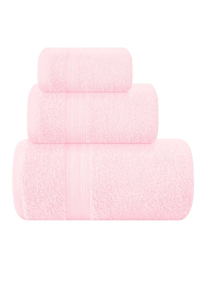BOUTIQUO Ultra Soft 3 Pack Cotton Towel Set, Contains a Bath Towels 27x54 inch, a Hand Towels 16x24 inch & a Wash Coths 12x12 inch, Ideal Everyday use, Compact & Lightweight - Pink - Image 1