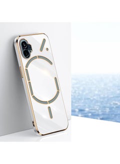جرين تايجر جراب هاتف XINLI ذو الحافة الذهبية المستقيمة 6D لهاتف Nothing Phone 1 من مادة TPU (أبيض)  - Image 1