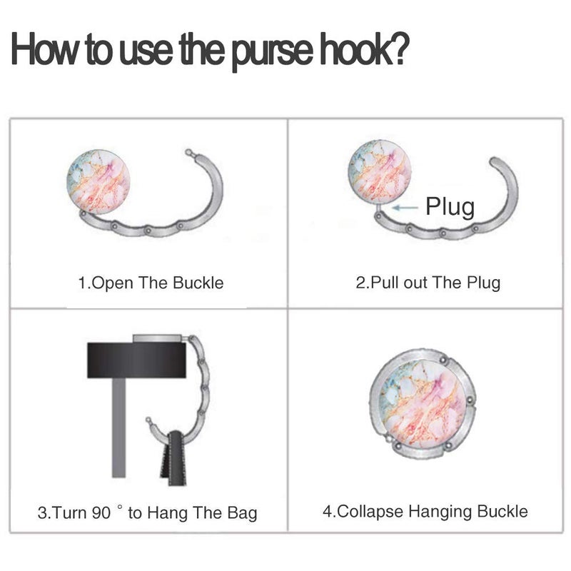 Bosketo Foldable Purse Hook Womens Bag Table Hanger Collection Desk Hooks For Purse (6Pack Pretty Marble Hook) - Image 4