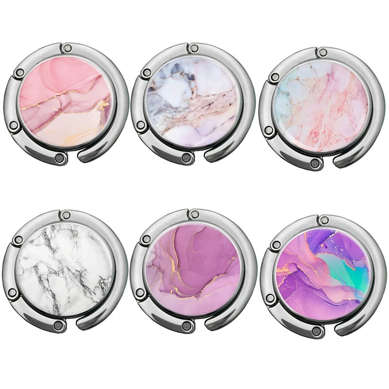 Bosketo Foldable Purse Hook Womens Bag Table Hanger Collection Desk Hooks For Purse (6Pack Pretty Marble Hook) - Image 1