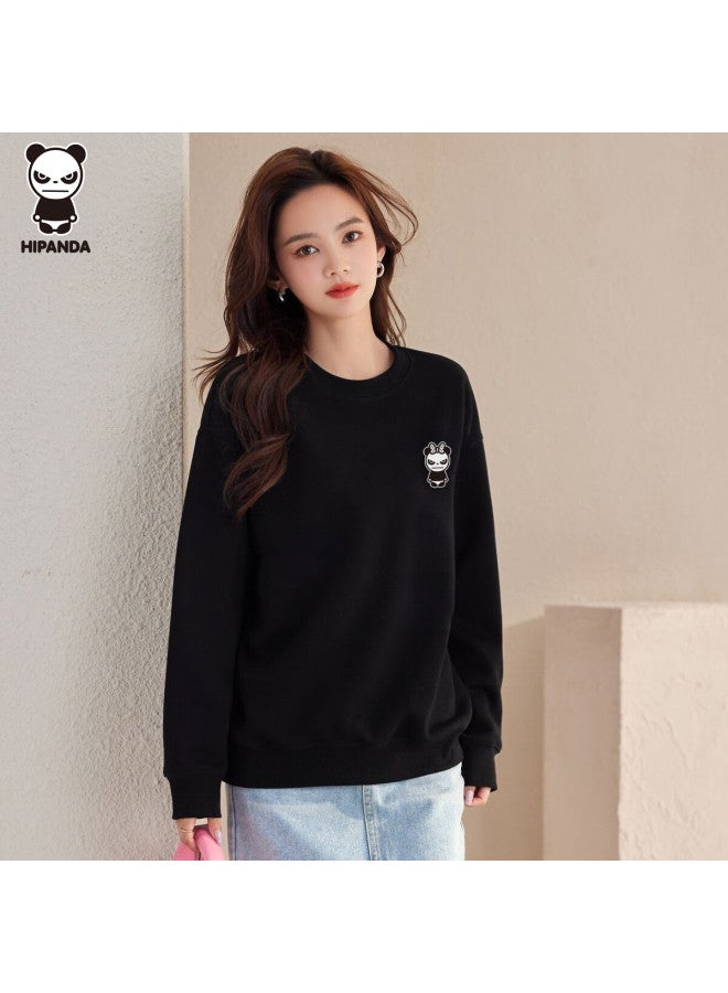 Hipanda Women's Sweatshirt, Winter Round Neck Loose Fleece-lined American-style Trendy Casual Pullover Top, Milk White Fleece, XL - Image 2