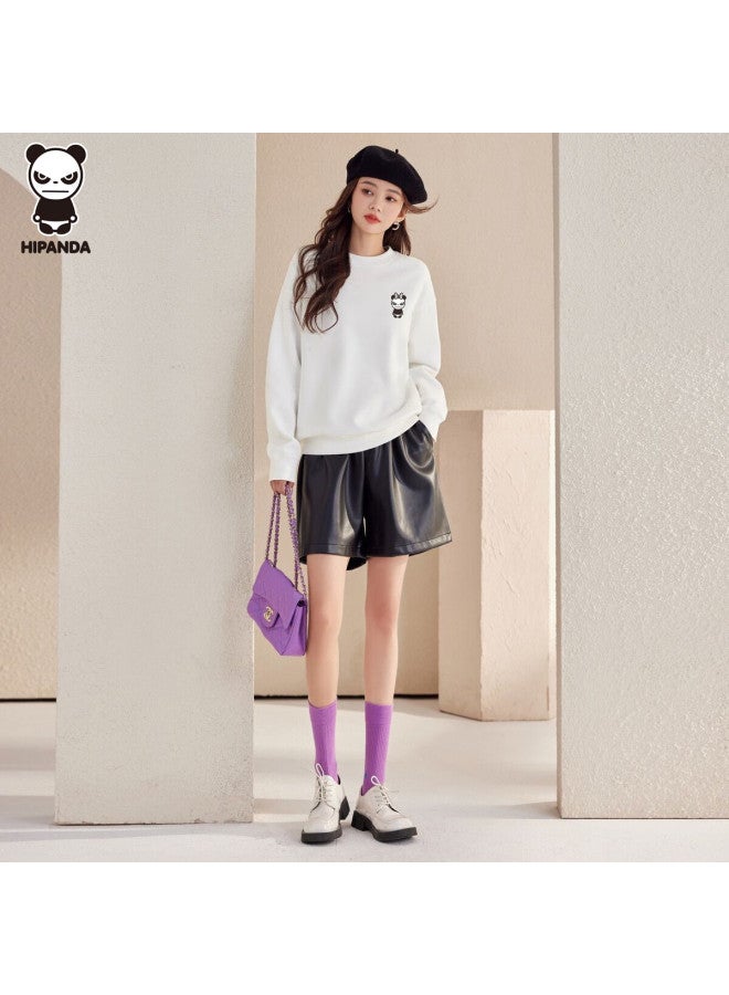Hipanda Women's Sweatshirt, Winter Round Neck Loose Fleece-lined American-style Trendy Casual Pullover Top, Milk White Fleece, XL - Image 1