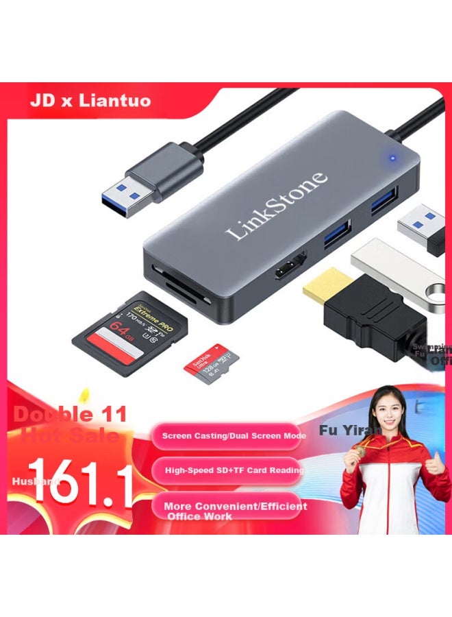 Linkstone Usb3.0 To Hdmi External Graphics Card Expansion Dock With Tf/Sd Card Reader Usb Splitter Hub Hub Laptop Video Converter Screen Sharing Device Computer Screen Casting Cable - Image 3